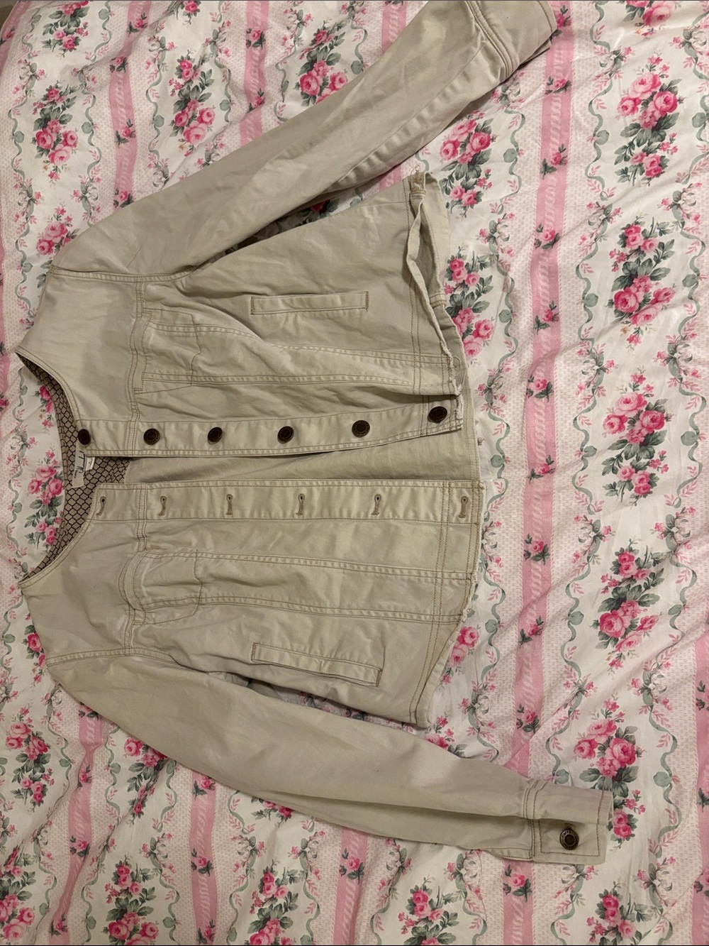Marrakesh Women's Beige Collarless Jean Jacket